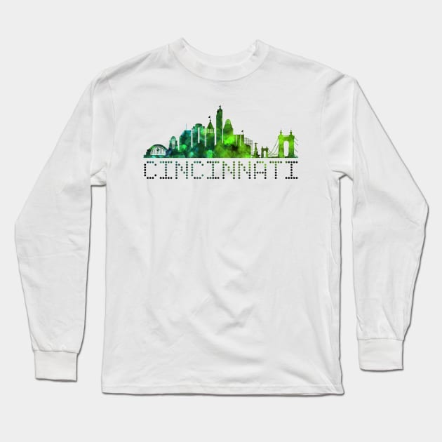 Cincinnati Skyline green Long Sleeve T-Shirt by sparkling-in-silence